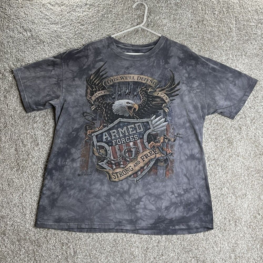 The Mountain Armed Forces T-shirt Men's XL Eagle Graphic USA Tye Die Gray‎